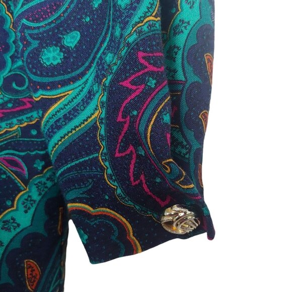 Vintage Whirlaway Frocks 6 P Petite Blouse Paisley Blue Purple Gold Trim Buttons - Picture 8 of 9